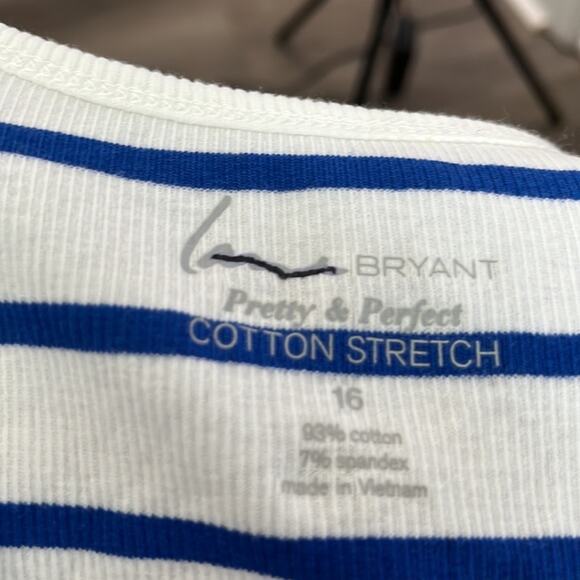 Lane Bryant Cotton Stretch Blue and White Striped Scoop Neck Tank Size 16 - Picture 7 of 8